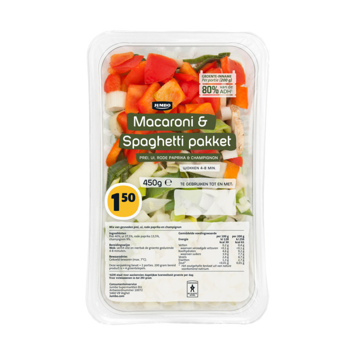 Jumbo macaroni & spaghetti pakket 450g aanbieding bij Jumbo