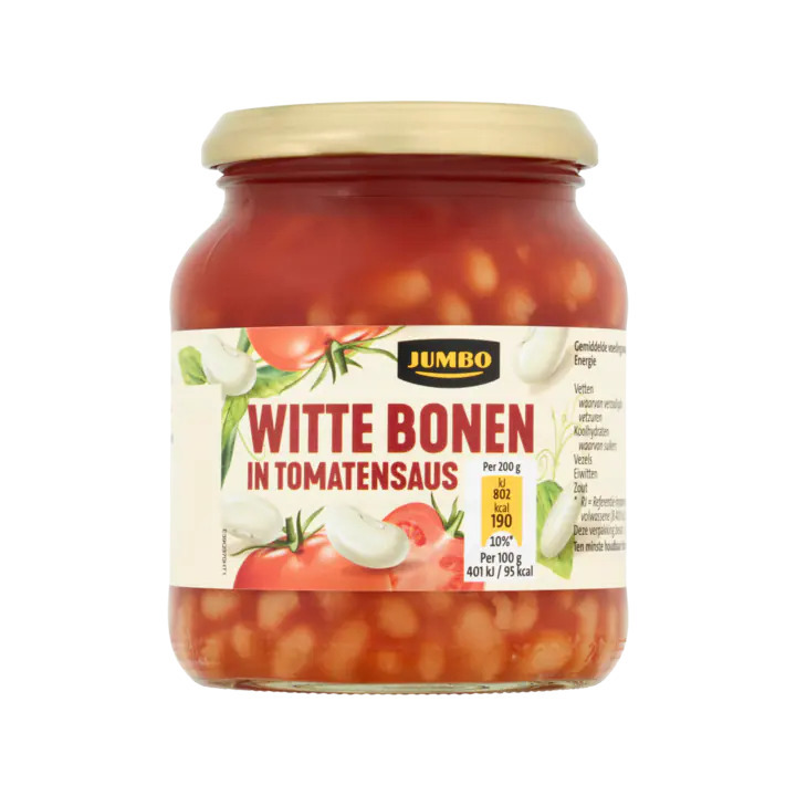 Jumbo witte bonen in tomatensaus 340g aanbieding bij Jumbo