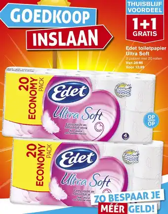 Hoogvliet Edet toiletpapier Ultra Soft 20 rollen aanbieding