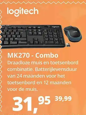 Paradigit Logitect mk270 - combo draadloze muis en toetsenbord aanbieding