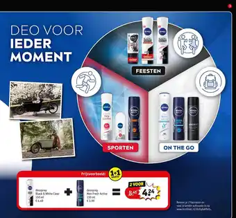 Kruidvat Nivea deospray black & white clear 150 ml + nivea deospray men fresh active 150 ml 1+1 gratis aanbieding