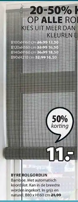 Jysk Byre rolgordijn 50% korting aanbieding