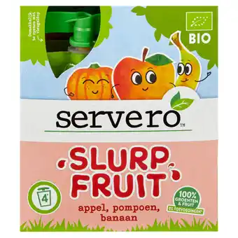 Jumbo Servero slurpfruit 100% groenten en fruit appel-pompoen-banaan bio 4x90g aanbieding