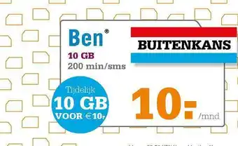 Telecombinatie Ben 10 gb 200 min-sms aanbieding