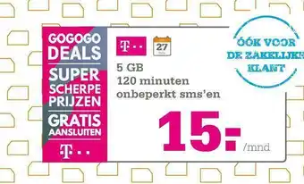 Telecombinatie 5 gb 120 minuten onbeperkt sms'en aanbieding