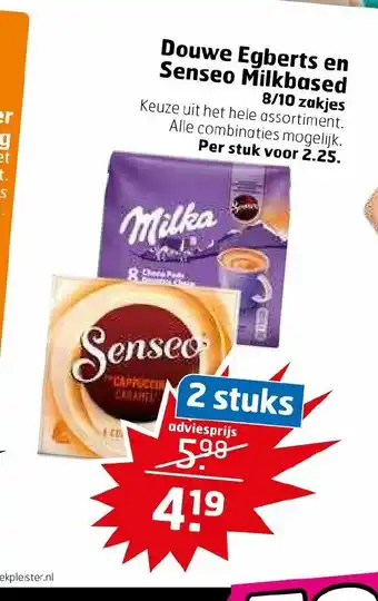 Trekpleister Douwe Egberts en Senseo Milkbased 8/10 zakjes aanbieding