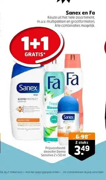 Trekpleister Sanex deoroller Dermo Sensitive 2 x 50 ml aanbieding