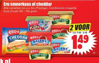 Dirk Eru smeerkaas of cheddar 2*100/150g aanbieding