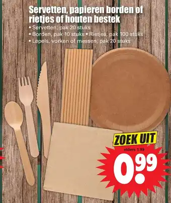 Dirk Servetten, papieren borden of rietjes of houten bestek aanbieding