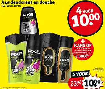 Kruidvat Axe deodorant en douche 4 x 150 ml aanbieding