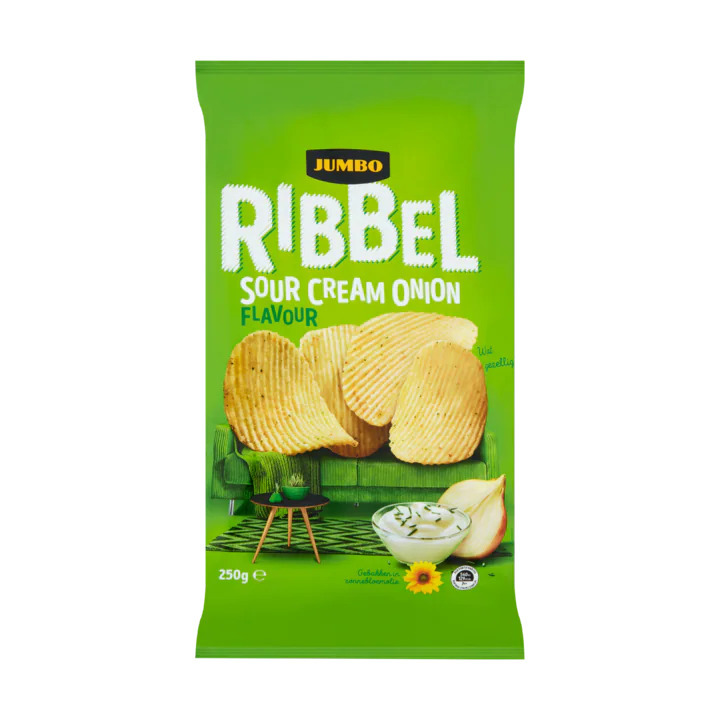 Jumbo ribbel sour cream onion chips 250g aanbieding bij Jumbo