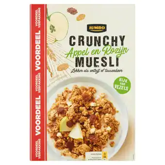 Jumbo Jumbo crunchy muesli appel en rozijn voordeelverpakking 900g aanbieding