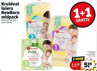 Kruidvat Kruidvat luiers NewBorn midpack 2 x 40 stuks aanbieding