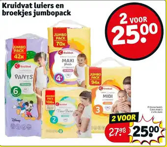 Kruidvat Kruidvat luiers en broekjes jumbopack 2 x 94 stuks aanbieding