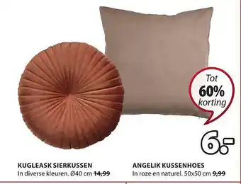 Jysk Kugleask sierkussen of angelik kussenhoes tot 60% Korting aanbieding