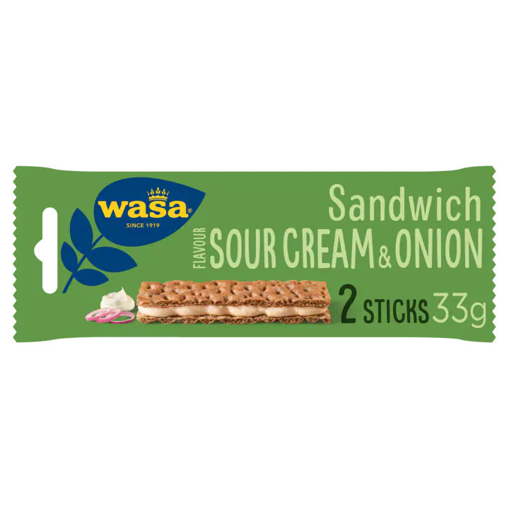 Wasa sandwich flavour sour cream & onion 2 stuks 99g aanbieding bij Jumbo