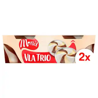Jumbo Mona vla trio chocolade slagroom en vanillesmaak 2 x 135g aanbieding