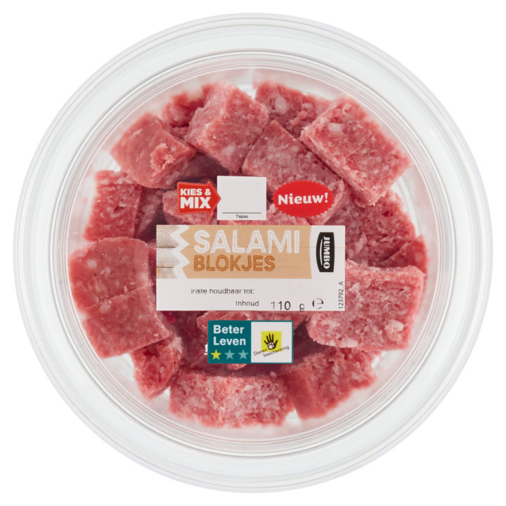 Jumbo salami blokjes 110g aanbieding bij Jumbo