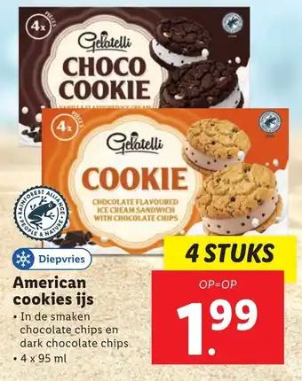 Lidl Gelatelli American cookies ijs 4 x 95 ml aanbieding