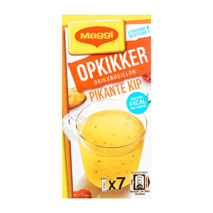 Maggi opkikker drinkbouillon pikante kip 7 x 3, 7g aanbieding bij Jumbo