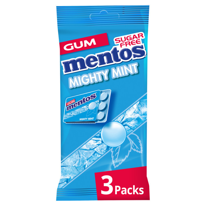 Mentos mighty mint kauwgom mint suikervrij 3 blisters 12 stuks