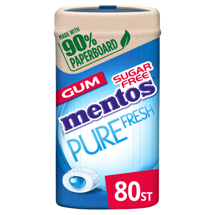 Mentos gum kauwgom pure fresh freshmint 80 stuks kartonnen pot
