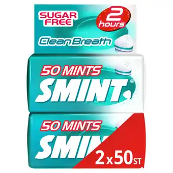 Jumbo Smint clean breath intense mint pepermunt suikervrij 2 blikjes 50 stuks keelpastille aanbieding