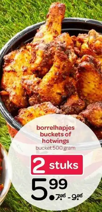 Spar Borrelhapjes buckets of hotwings 500 gram aanbieding