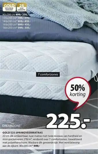 Jysk Dreamzone gold s25 springveermatras 50% korting aanbieding