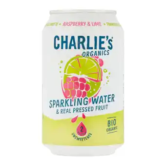 Jumbo Charlie's organics framboos & limoen bruisend water & geperst fruit 330ml aanbieding