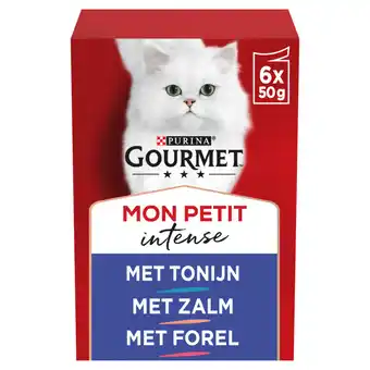 Jumbo Purina® gourmet® mon petit intense fijne stukjes met tonijn, met zalm, met forel 6 x 50 g natvoer aanbieding