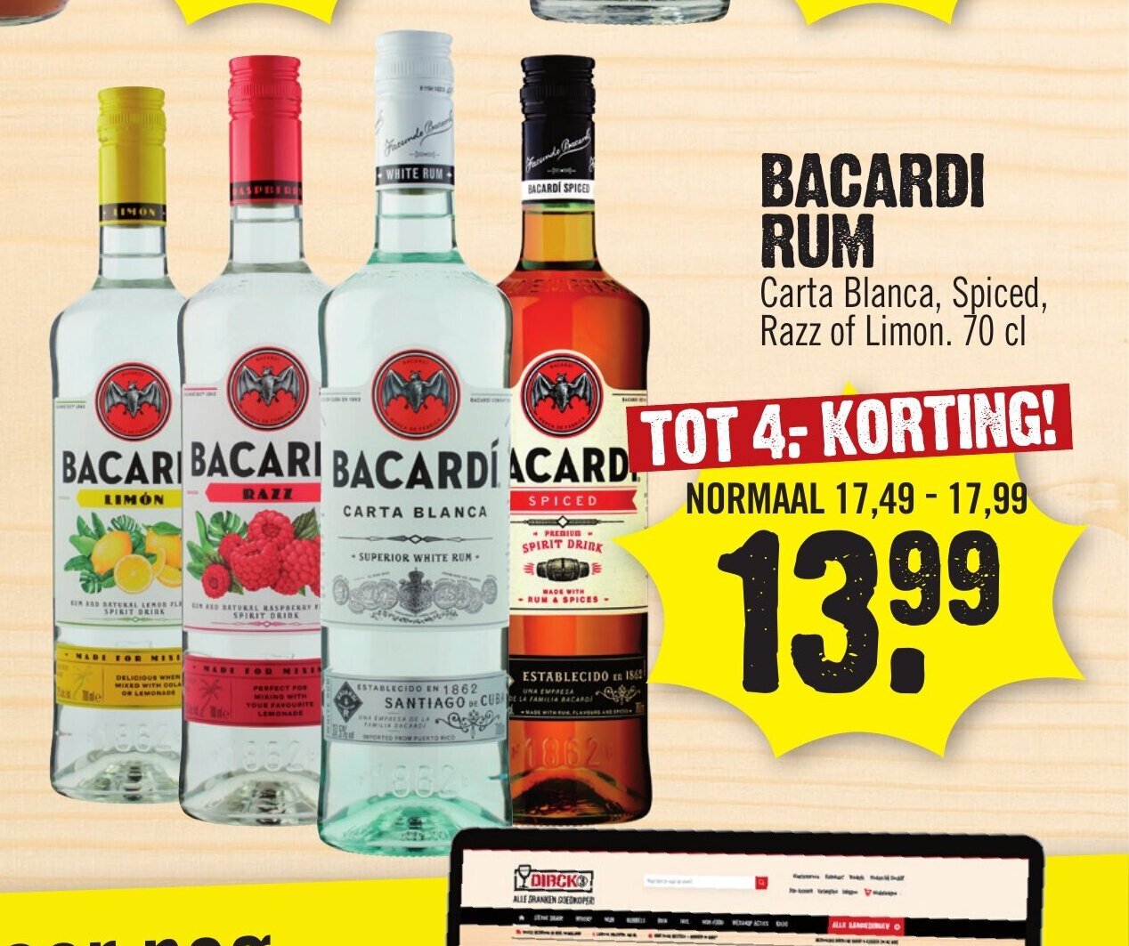 Bacardi Rum 70 cl aanbieding bij Super Dirck 3