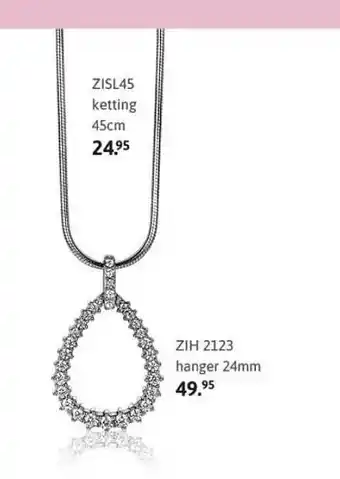 Zinzi ZISL45 Ketting 45cm , ZIH 2123 Hanger 24mm aanbieding