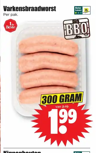 Dirk Varkensbraadworst per pak 300 gram aanbieding