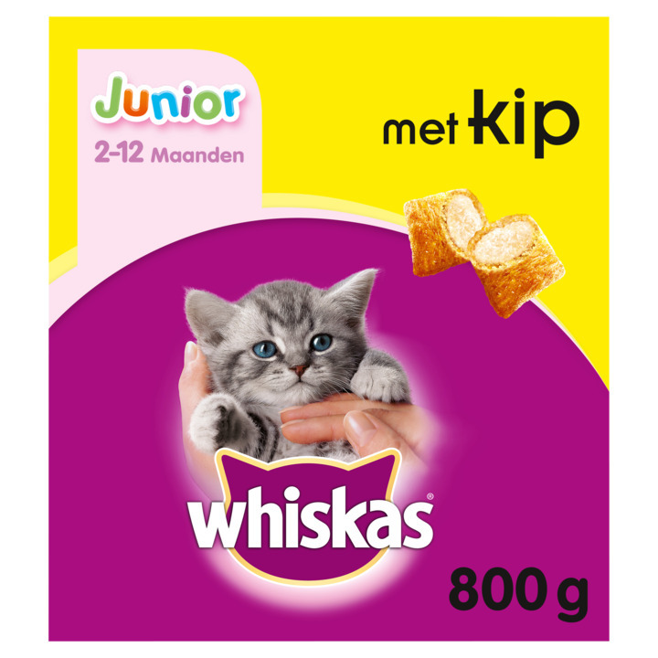 Whiskas junior droge brokjes kip kittenvoer 800g aanbieding bij Jumbo