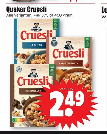 Dirk Quaker Cruesli Alle varianten. Pak 375 og 450 gram aanbieding