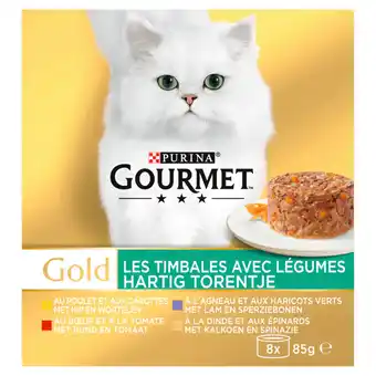 Jumbo Purina® gourmet gold hartig torentje met o.a. rund, met kip, met kalkoen en groenten 8 x 85g aanbieding