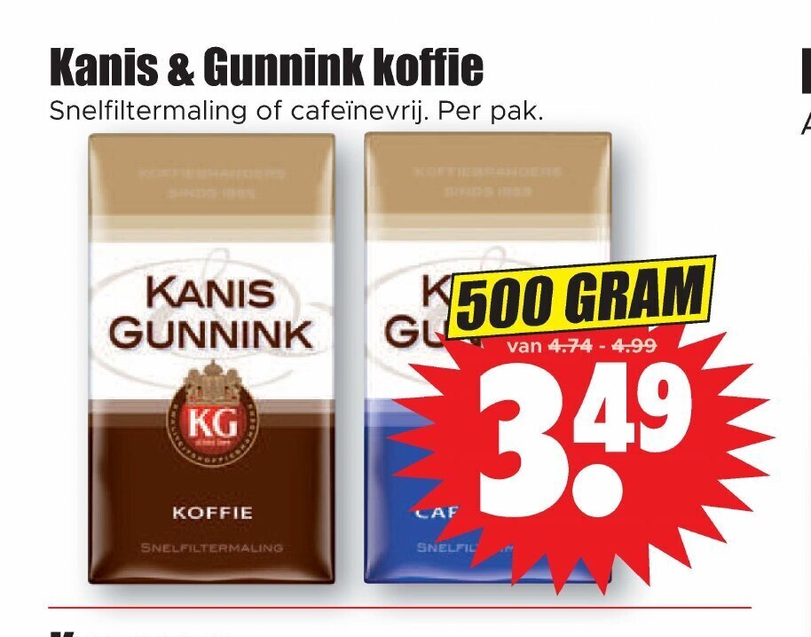 Kanis & Gunnink koffie 500 gram aanbieding bij Dirk