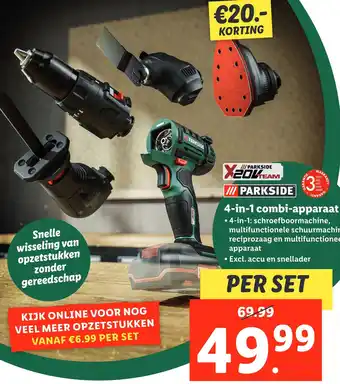 Lidl 4-in-1 combi-apparaat • 4-in-1: schroefboormachine, multifunctionele schuurmachine, reciprozaag en multifunctioneel apparaat  aanbieding