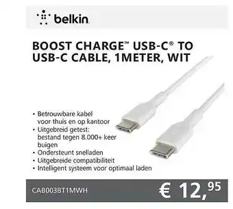 ITPRODEALS Belkin boost charge™ usb-c® to usb-c cable, 1meter, wit aanbieding