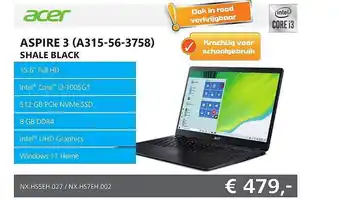 ITPRODEALS Acer aspire 3 (a315-56-3758) shale black laptop aanbieding