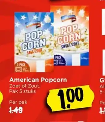 Vomar Voordeelmarkt American Popcorn pak 3 stuks aanbieding