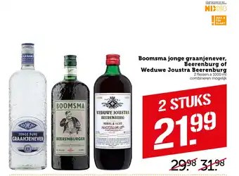 Coop Boomsma jonge graanjenever, Beerenburg of Weduwe Joustra Beerenburg 1000ml aanbieding