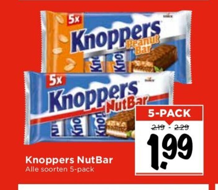 Knoppers NutBar 5pack aanbieding bij Vomar