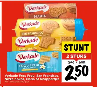 Vomar Voordeelmarkt Verkade Frou Frou, San Fransisco, Nizza Kokos, Maria of Knappertjes 2 stuks aanbieding