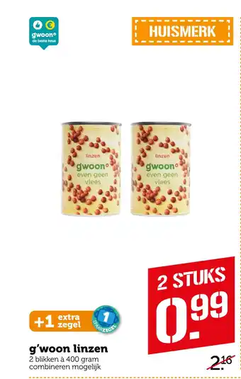 Coop g'woon linzen 400g aanbieding