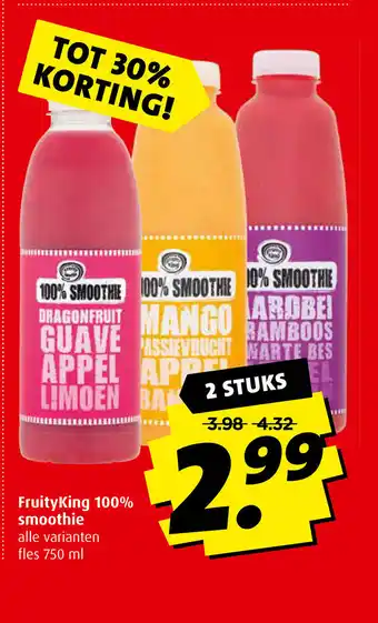 Boni Fruityking 100% smoothie 750 ml 2 stuks aanbieding