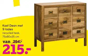 Leen Bakker Kast Dean met 9 lades 75x80x35 cm aanbieding