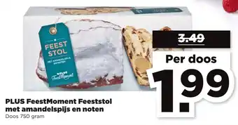 PLUS PLUS FeestMoment Feeststol met amandelspijs en noten 750g aanbieding