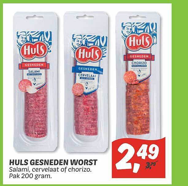 Uls gesneden worst salami, cervelaat of chorizo aanbieding bij Dekamarkt